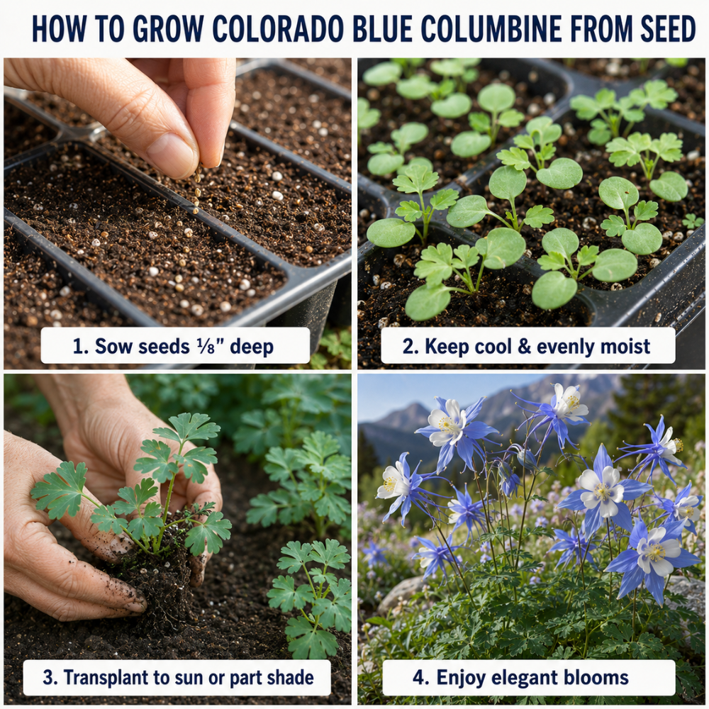 100 PCs Columbine Seeds for Planting, Non-GMO Heirloom Colorado Blue Seeds, Low Maintenance Cold-Hardy Blue & White Blooms for Yard Borders