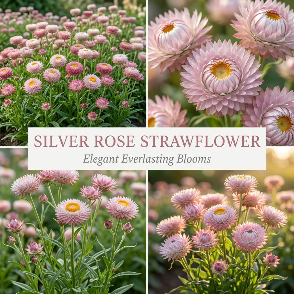 75 Pcs Silver Rose Strawflower Seeds, Vigorous, Heat-Tolerant Plants, Grow Robust Papery Blooms for Outdoor Landscapes