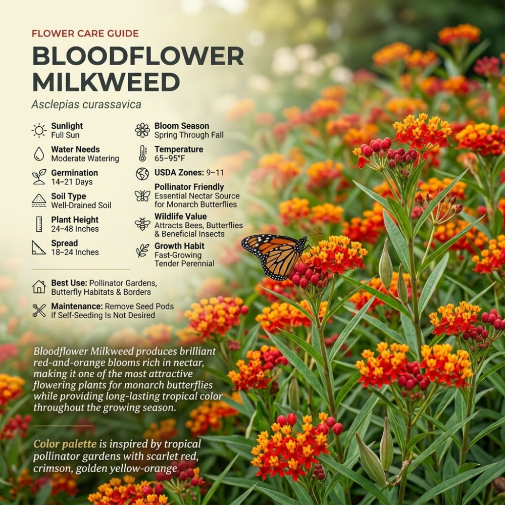 150 Pcs Milkweed Blood Flower Seeds, Non-GMO Heirloom Milkweed for Patios, Vigorous Growth, Low Maintenance Floral Displays