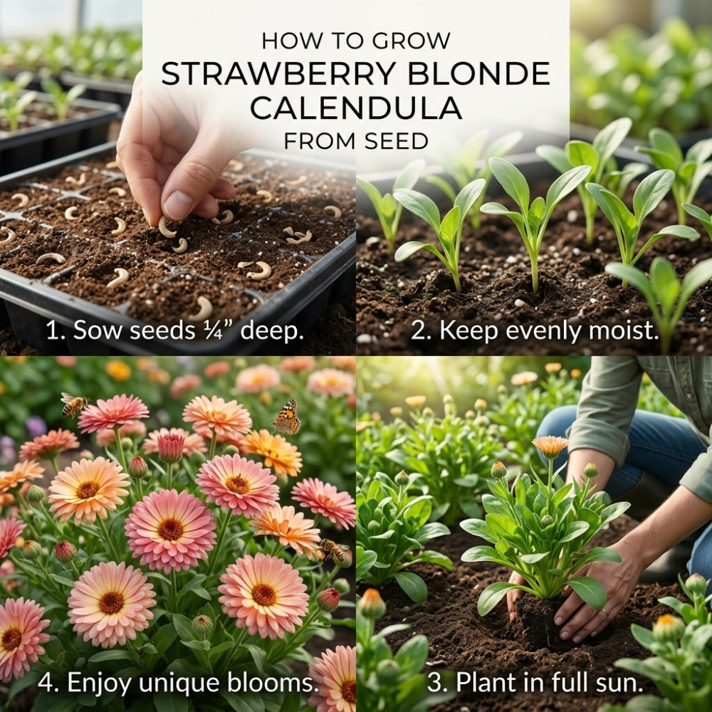 75 Pcs Strawberry Blonde Calendula Seeds, Vigorous, Cold-Hardy Plants, Grow Robust Pastel Blooms for Edging, Raised Beds