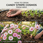 60 Pcs Candystripe Cosmos Seeds for Planting, Non-GMO Heirloom Pink & White Striped Flowers, Low Maintenance Blooms for Yard Borders