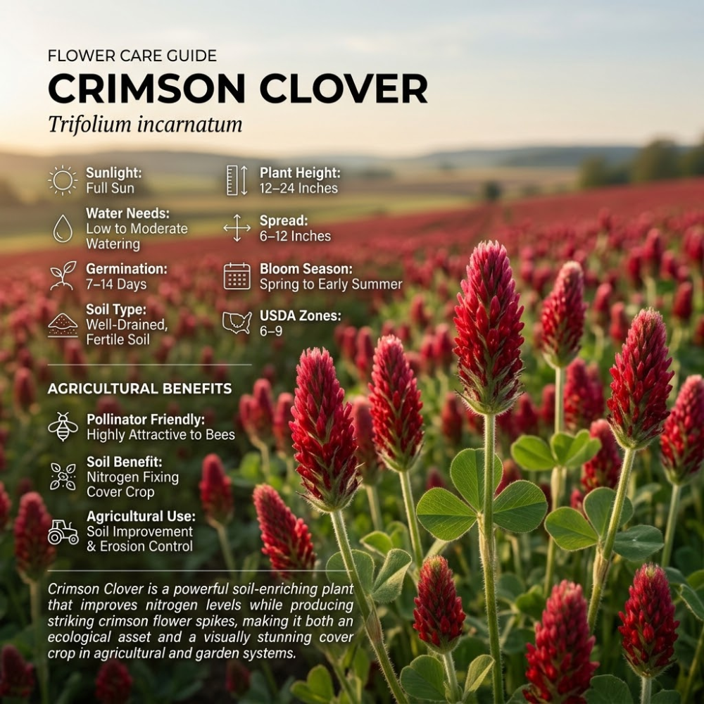 3000 Pcs Crimson Clover Seeds, Non-GMO Heirloom Flowers for Patios, Robust Lush Green Foliage & Bright Red Blooms, Low Maintenance Ground Cover