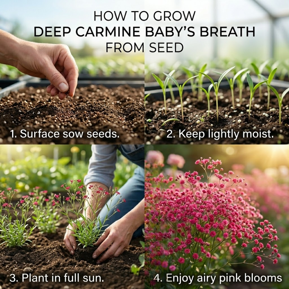 200 Pcs Carmine Baby's Breath Seeds, Heirloom Pink Gypsophila for Planting, Fast-Growing Flowers for Charming Sunlit Gardens & Floral Crafts