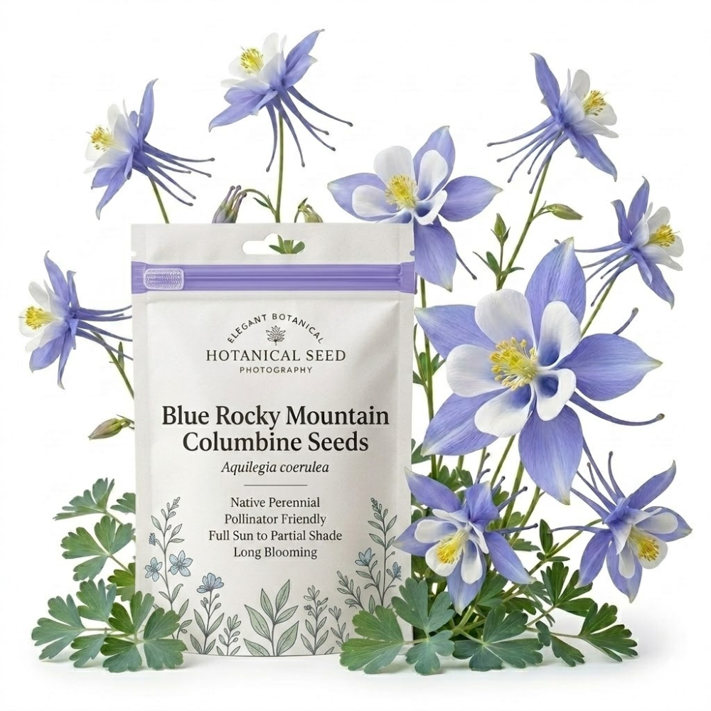 200 Pcs Blue Columbine Seeds Perennial, Heirloom Bi-Color Floral for Planting, Robust Fast-Growing Perennials for Partial Sun Gardens