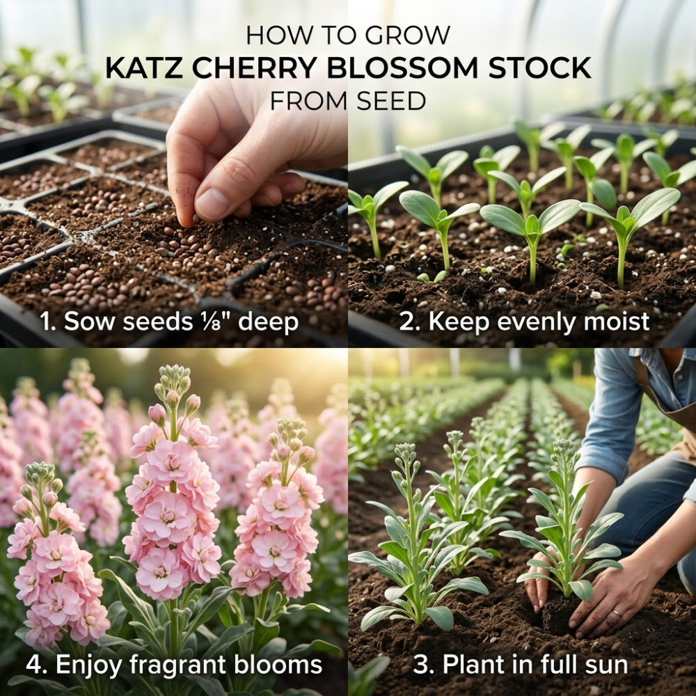 100 Pcs Katz Stock Cherry Blossom Seeds for Planting Outdoors, Grow Robust, Easy to Care Sweetly Scented Pink Blooms for Yard Borders