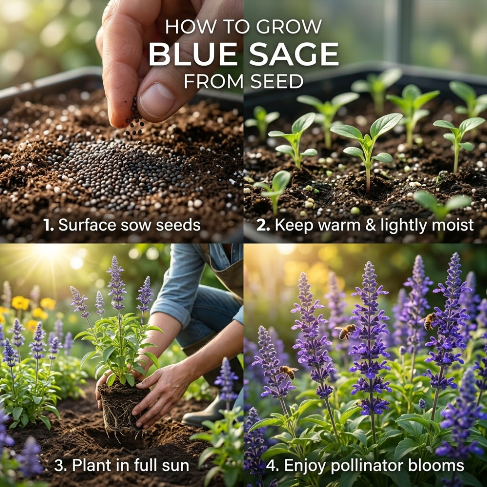 100 Pcs Blue Sage Seeds for Planting Outdoors, Non-GMO Heirloom Perennial Herb Seeds, Low Maintenance Blue Flower for Yard Borders