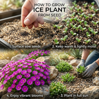 200 Pcs Ice Plant Seeds for Planting Outdoors, Non-GMO Heirloom Wildflower, Low Maintenance Pink Blooms for Rock Gardens