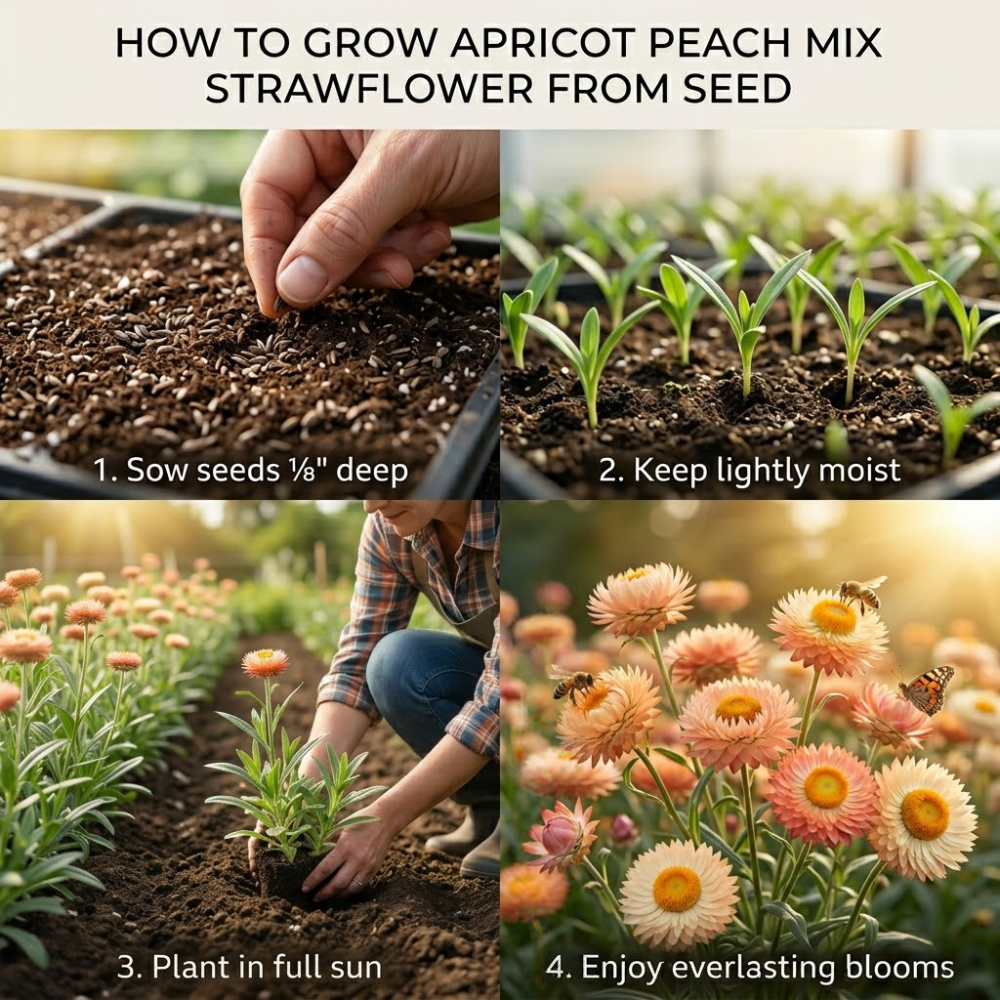 25 Pcs Organic Apricot Peach Strawflower Seeds Heirloom Non-GMO Annual, Low Maintenance Blooms for Everlasting Cut Flowers