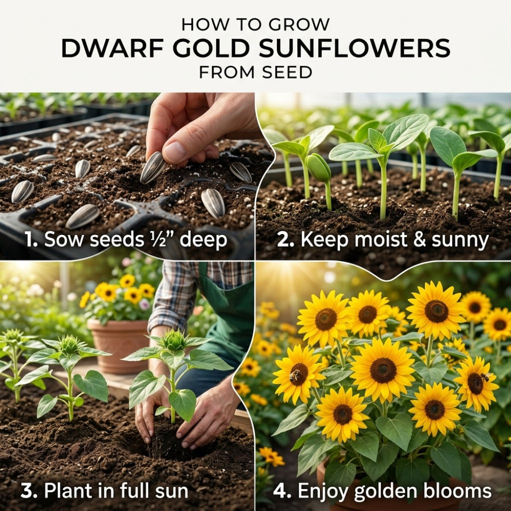 Heirloom Dwarf Sunflower Seeds, Drought-Resistant Compact Plants, Large Yellow Blooms for Stunning Summer Decor (90 Pcs)