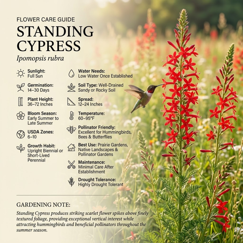 600 Pcs Standing Cypress Seeds, Cultivate Robust Feathery Foliage & Bright Red Spikes, Easy to Care Outdoor Yard Decor