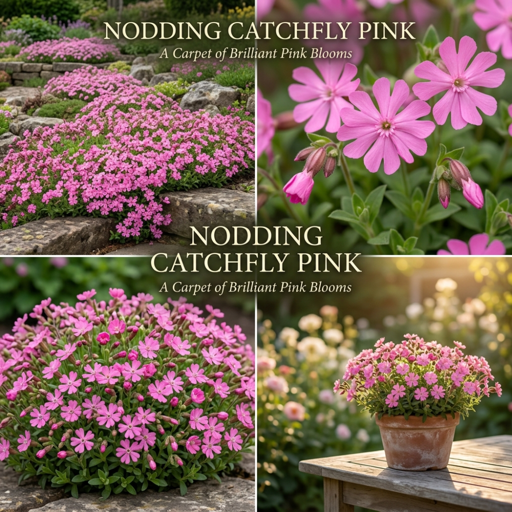 900 Pcs Nodding Catchfly Seeds, Vigorous, Cold-Hardy Plants, Grow Robust Pink Blooms for Rock Gardens