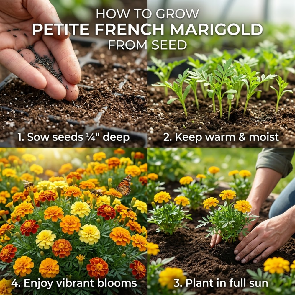 600 Pcs Petite French Marigold Seeds, Heirloom Tagetes Patula Mix for Planting, Fast-Growing Companion Flowers for Bright Sunlit Gardens