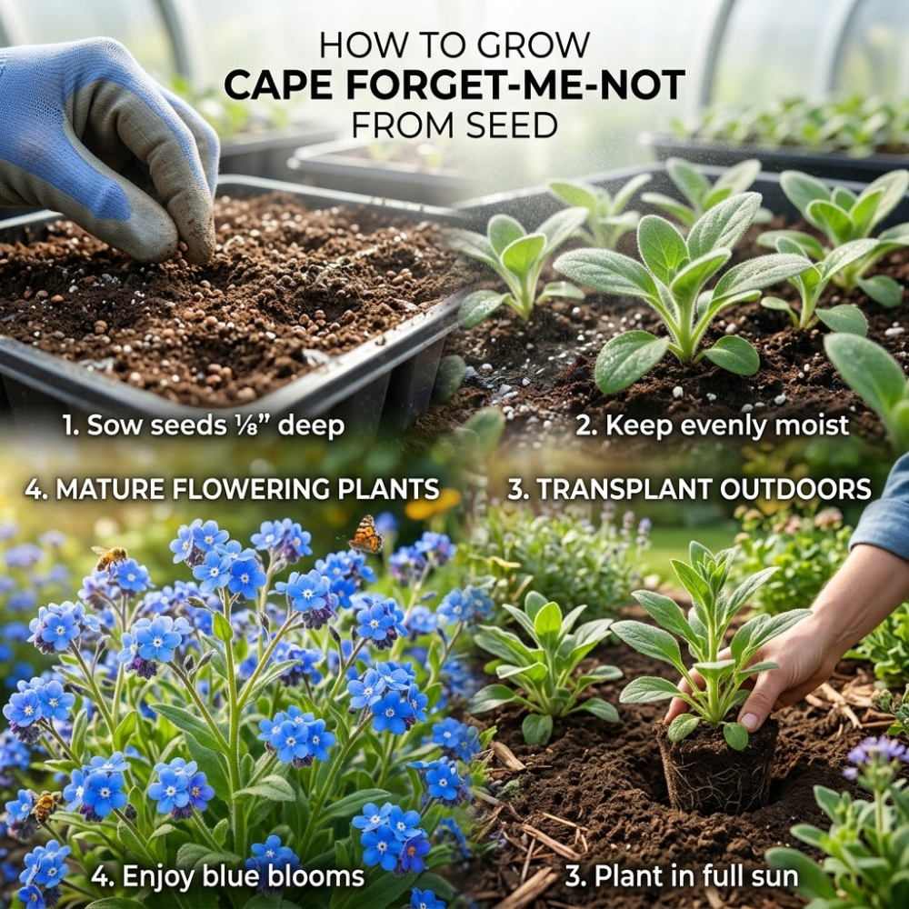 200 Pcs Cape Forget Me Not Seeds, Heirloom Non-GMO Summer Flowers, Low Maintenance Drought-Tolerant Blooms for Yard Borders