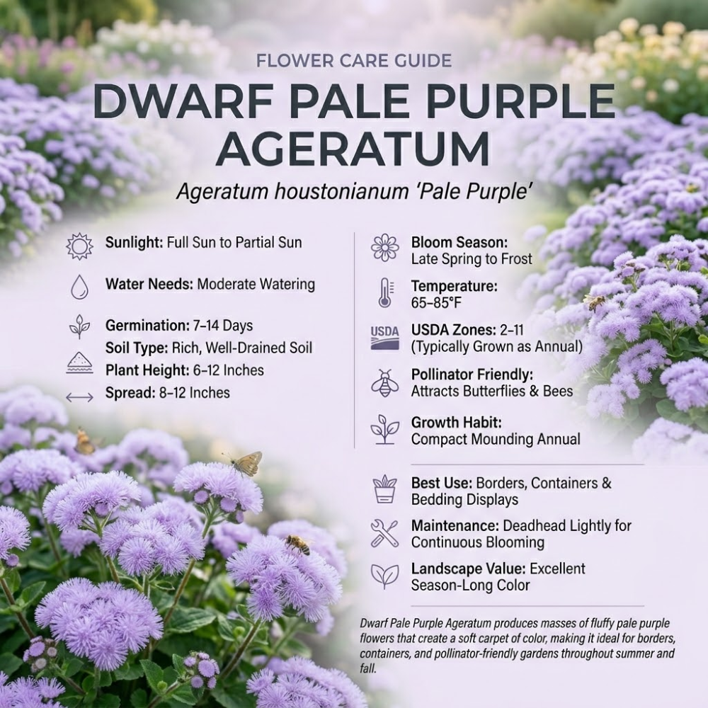 360 Pcs Dwarf Ageratum Seeds for Outdoors - Blue Mink Ageratum, Robust Compact Foliage, Easy to Care Outdoor Yard Decor