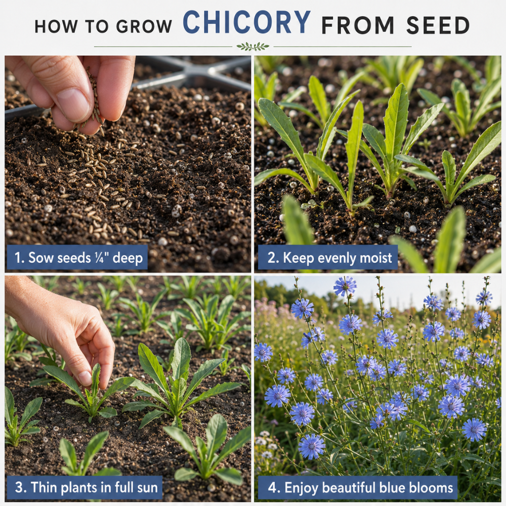 200 Pcs Chicory Seeds for Planting Outdoors, Non-GMO Heirloom Herb Seeds, Low Maintenance Cold-Hardy Blue Blooms for Yard Borders