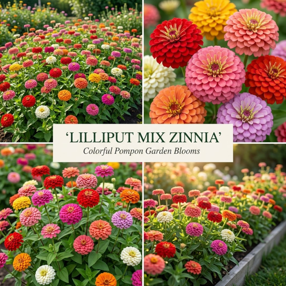 150 Zinnia Seeds for Planting Outdoors, Lilliput Mix Heirloom, Vigorous Dwarf Flowers Yielding Striking Pom-Pom Blooms for Balconies, Easy to Care