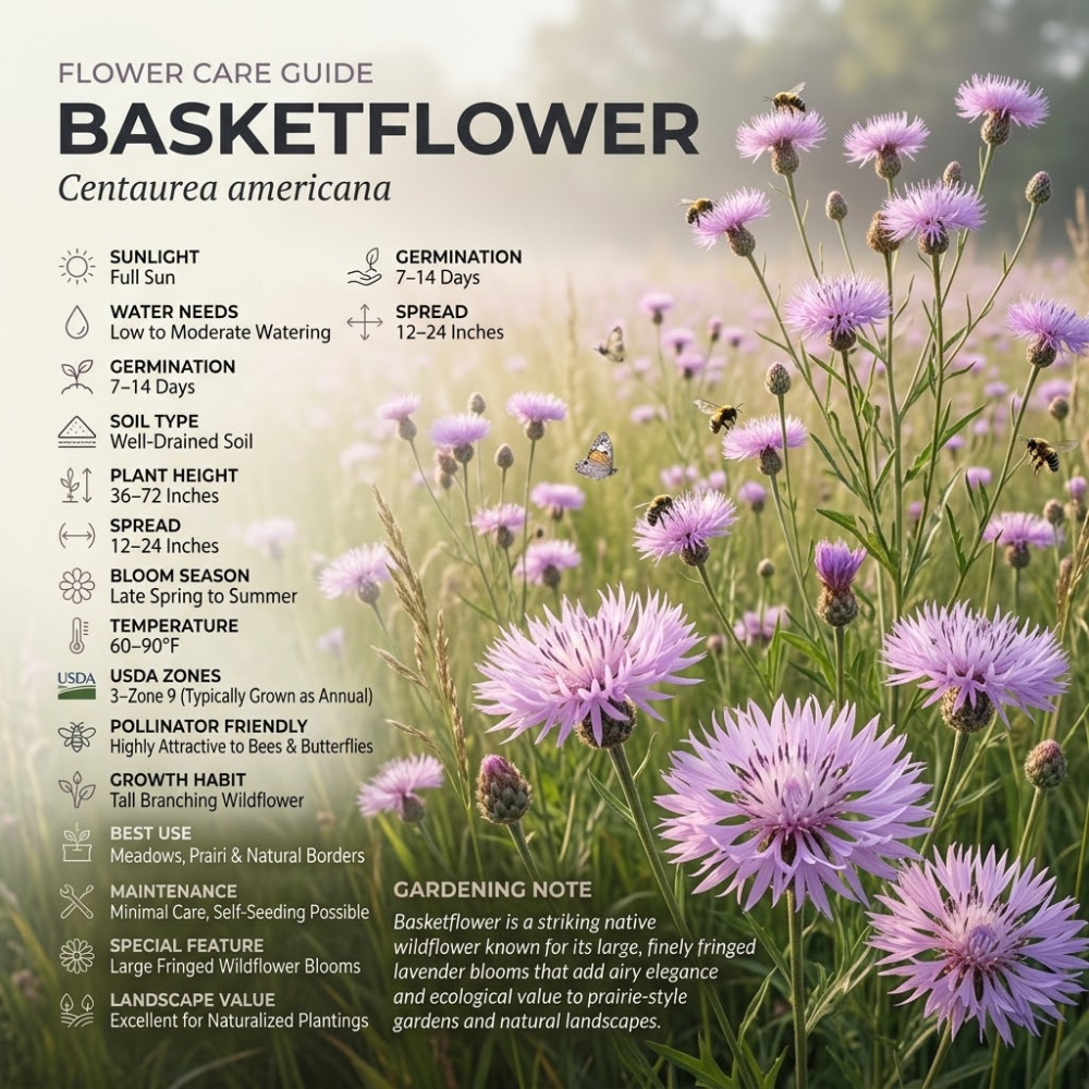 300 Heirloom Basketflower Seeds (Centaurea Americana), Vigorous, Heat-Tolerant Plants - Grow Robust Fringed Blooms for Outdoor Landscapes