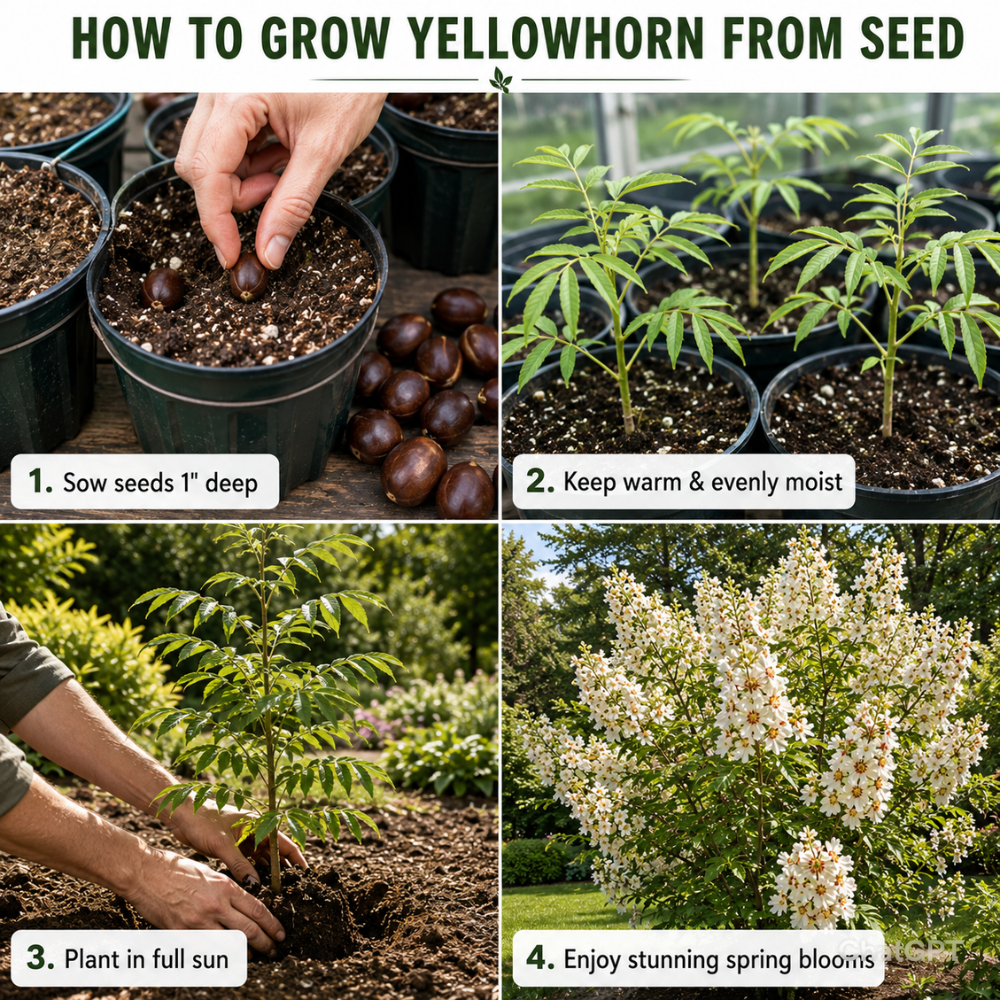 5 Pcs Yellowhorn Seeds for Planting Outdoors, Non-GMO Heirloom Shrub Seeds, Low Maintenance Cold-Hardy Star-Shaped Blooms for Yard Borders