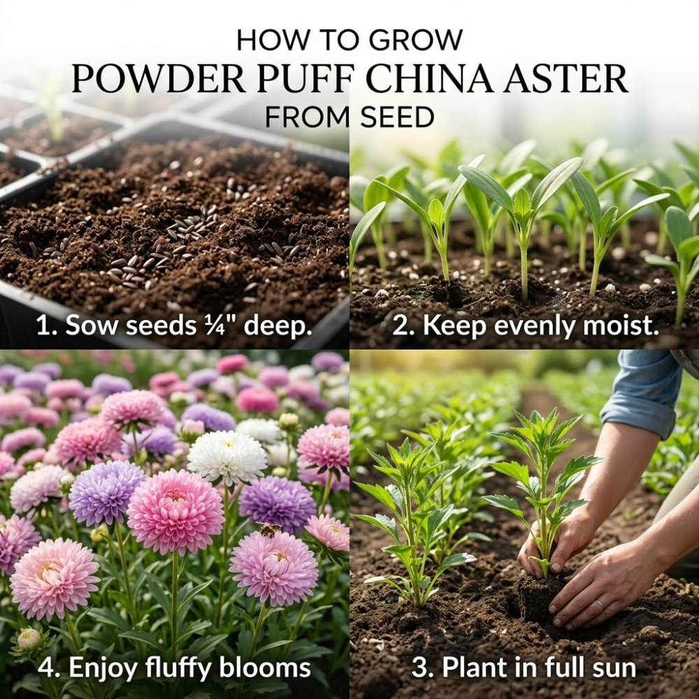 600 Pcs Mixed Powder Puff Asters Seeds, Grow Robust Fluffy Blooms for Edging, Bouquets & Outdoor Landscapes