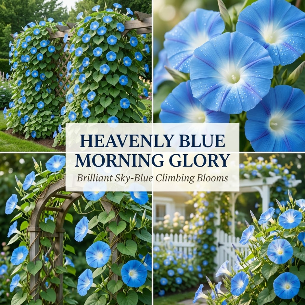 150 Pcs Morning Glory Seeds for Planting Outdoors, Heavenly Blue Heirloom, Vigorous Climbing Vines Yielding Striking Blooms for Balconies
