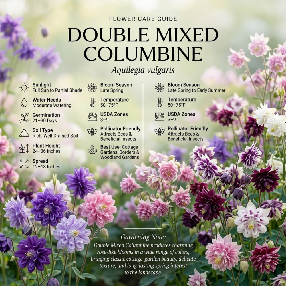 300 Pcs Columbine Seeds Perennial for Planting Outdoors, Double Mixed Heirloom, Vigorous Flowers Yielding Striking Ruffled Blooms for Gardens