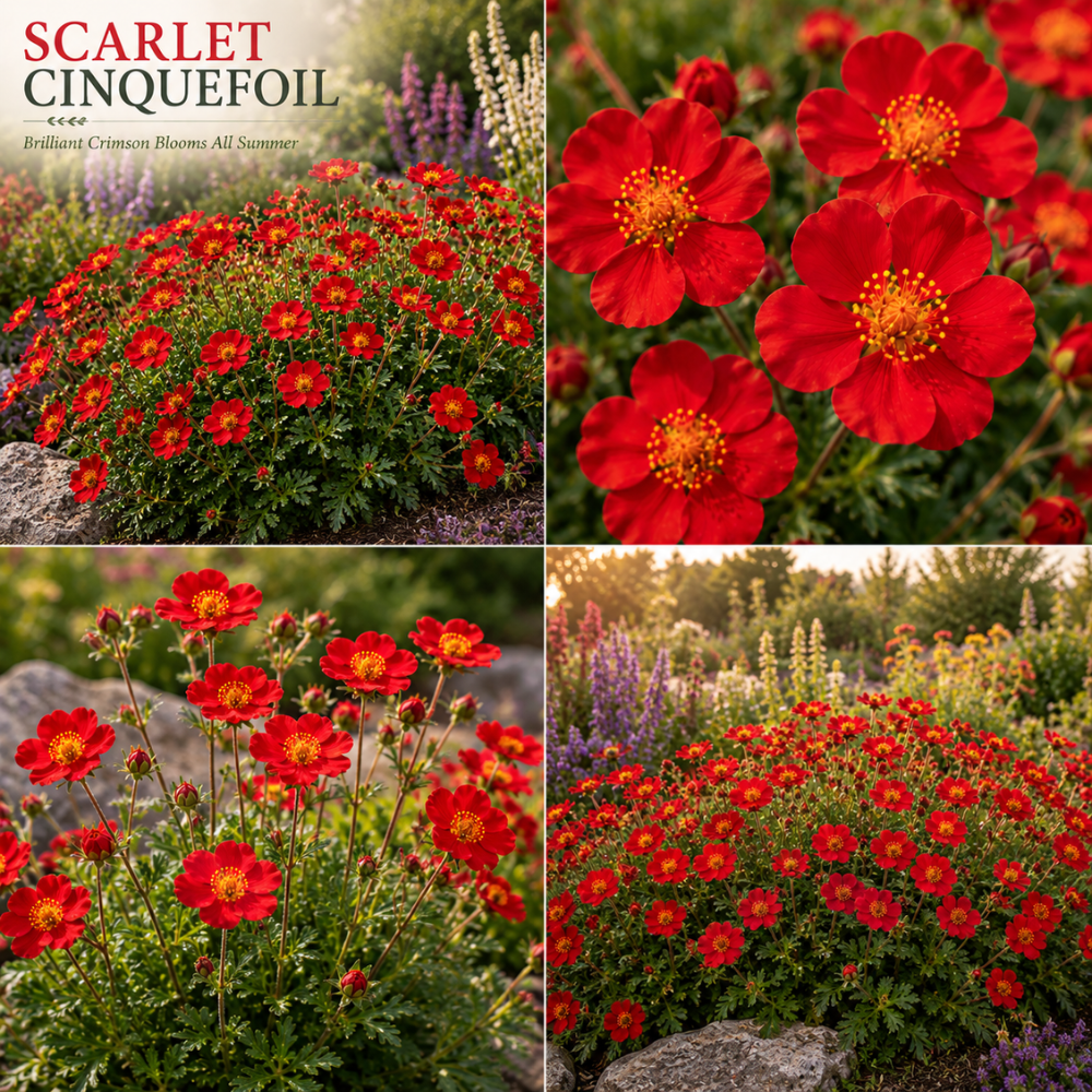 600 Pcs Scarlet Cinquefoil Seeds, Vigorous, Cold-Hardy Perennial Plants, Grow Robust Red Blooms for Ground Cover, Patios & Outdoor Landscapes