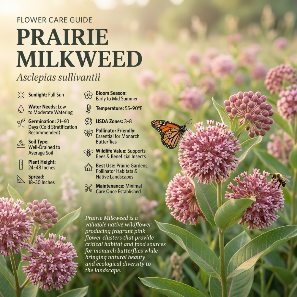 60 Pcs Prairie Milkweed Seeds for Planting Outdoors, Non-GMO Heirloom Perennial Seeds, Low Maintenance Cold-Hardy Pink Blooms for Yard Borders