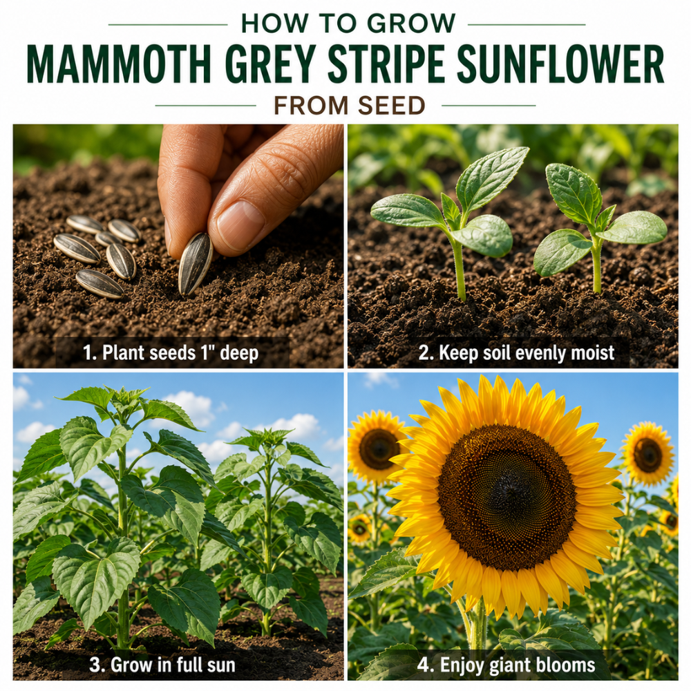 30 Mammoth Sunflower Seeds, High Germination Grey Stripe Seeds for Planting, Low Maintenance Giant Yellow Flowers for Outdoor Gardens