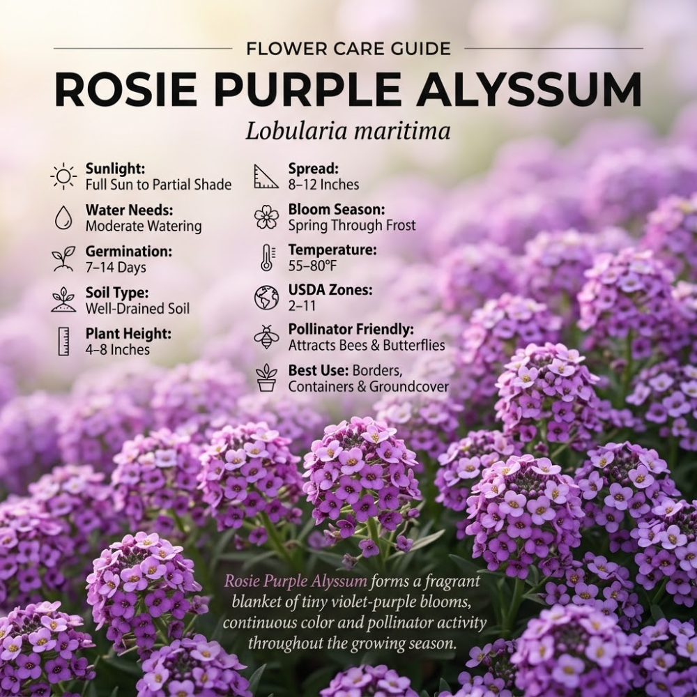 4500 Sweet Alyssum Seeds for Planting Outdoors, Sturdy Rosie Purple Heirloom, Vigorous Ground Cover Yielding Striking Blooms for Balconies