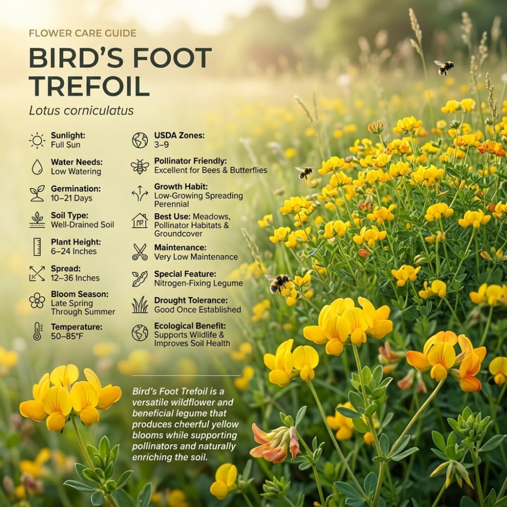 900 Pcs Birds Foot Trefoil Seeds, Cold-Hardy Perennial Plants, Grow Robust Yellow Blooms for Outdoor Landscapes