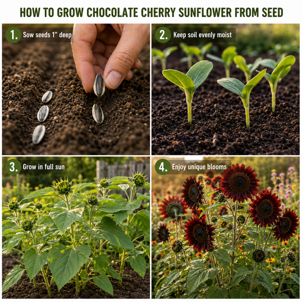 50 Chocolate Cherry Sunflower Seeds, High Germination Mix for Planting, Robust Low Maintenance Dark Velvet Flowers for Sunlit Yard Borders