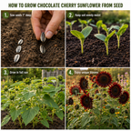 50 Chocolate Cherry Sunflower Seeds, High Germination Mix for Planting, Robust Low Maintenance Dark Velvet Flowers for Sunlit Yard Borders