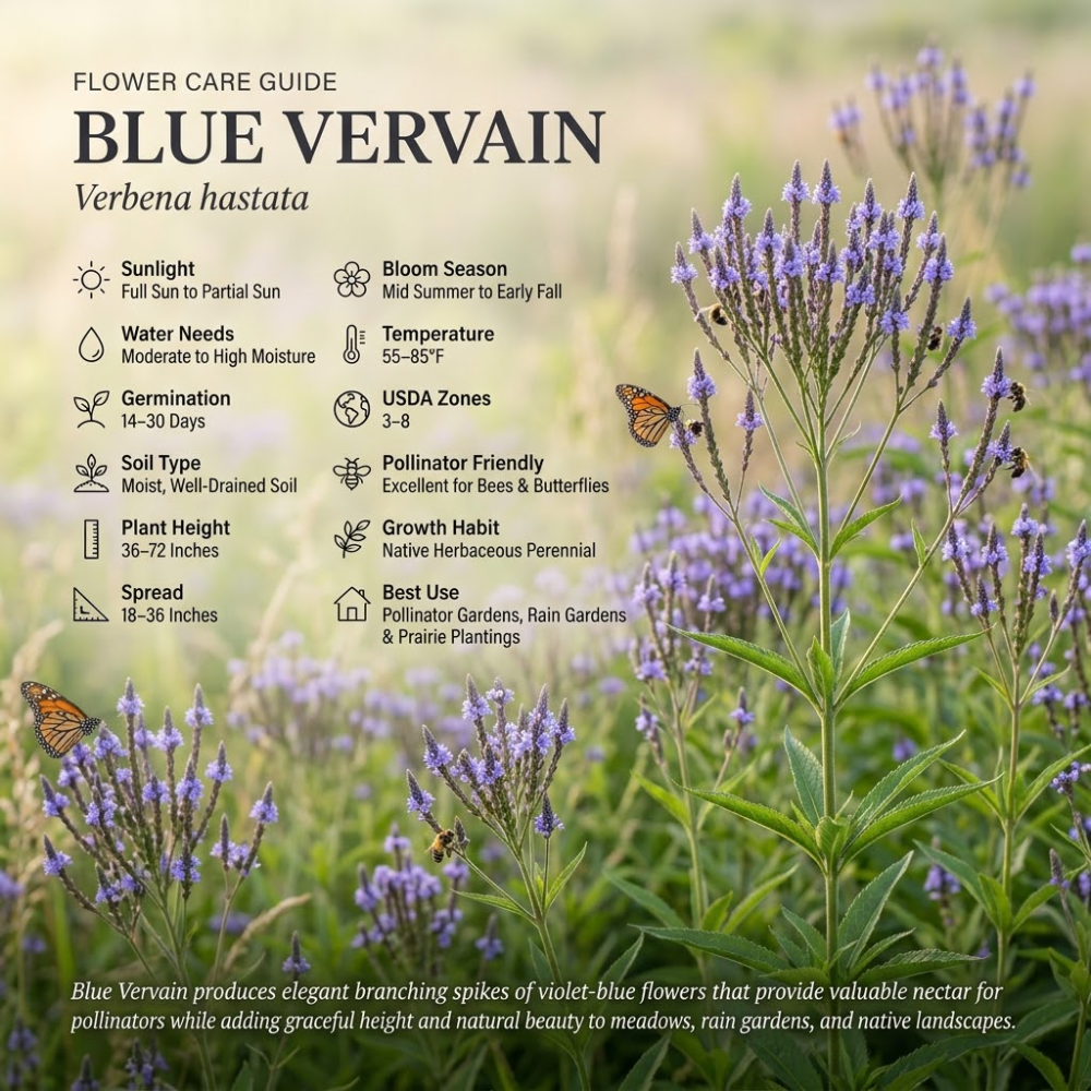 600 Pcs Wildflower Seeds for Planting - Blue Vervain, Cultivate Robust Upright Spikes & Bright Blue Flowers, Easy to Care Outdoor Yard Decor