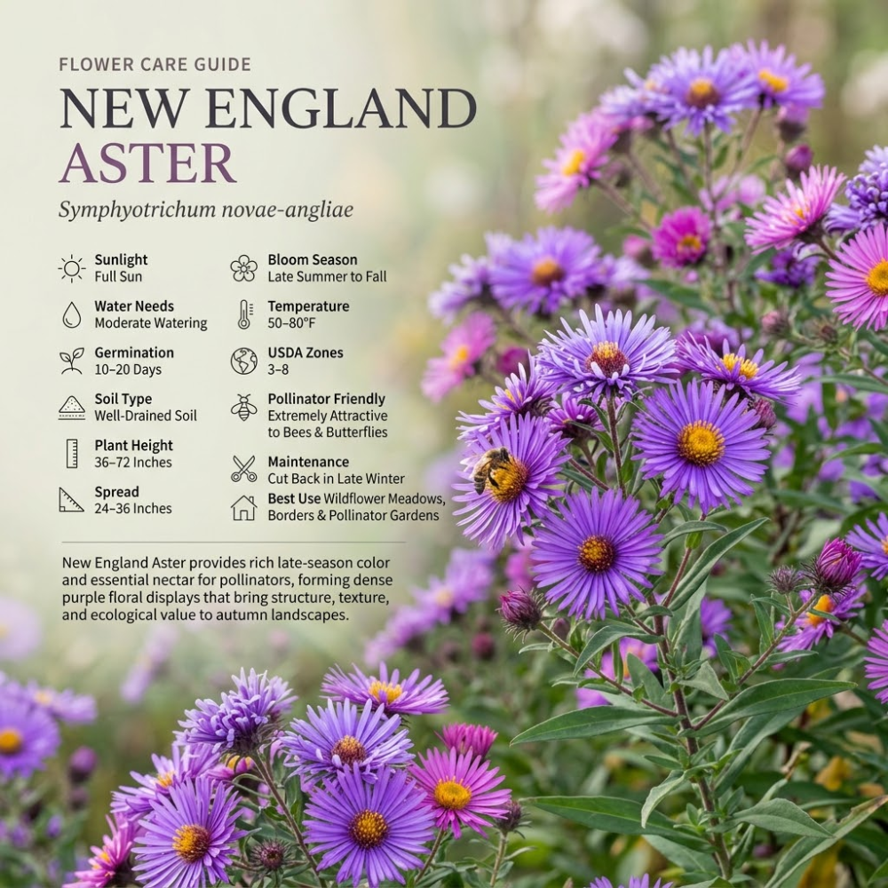 900 Pcs Aster Seeds Perennial for Planting, Non-GMO New England Aster Flowers, Lush Foliage & Bright Purple Flowers, Easy to Care Outdoor Yard Decor