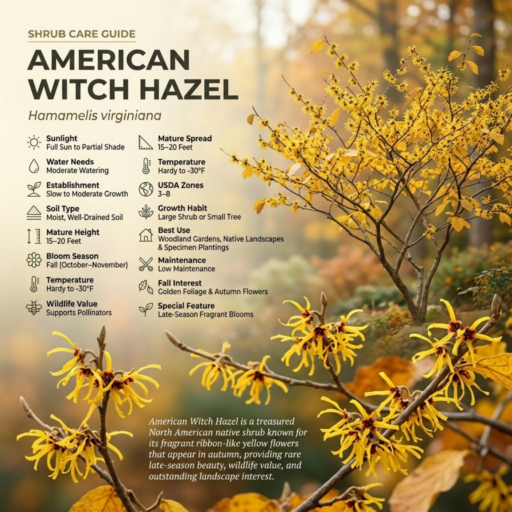 15 Pcs American Witch Hazel Seeds, Vigorous, Cold-Hardy Plants, Grow Robust Ribbon-Like Yellow Blooms for Edging & Outdoor Landscapes