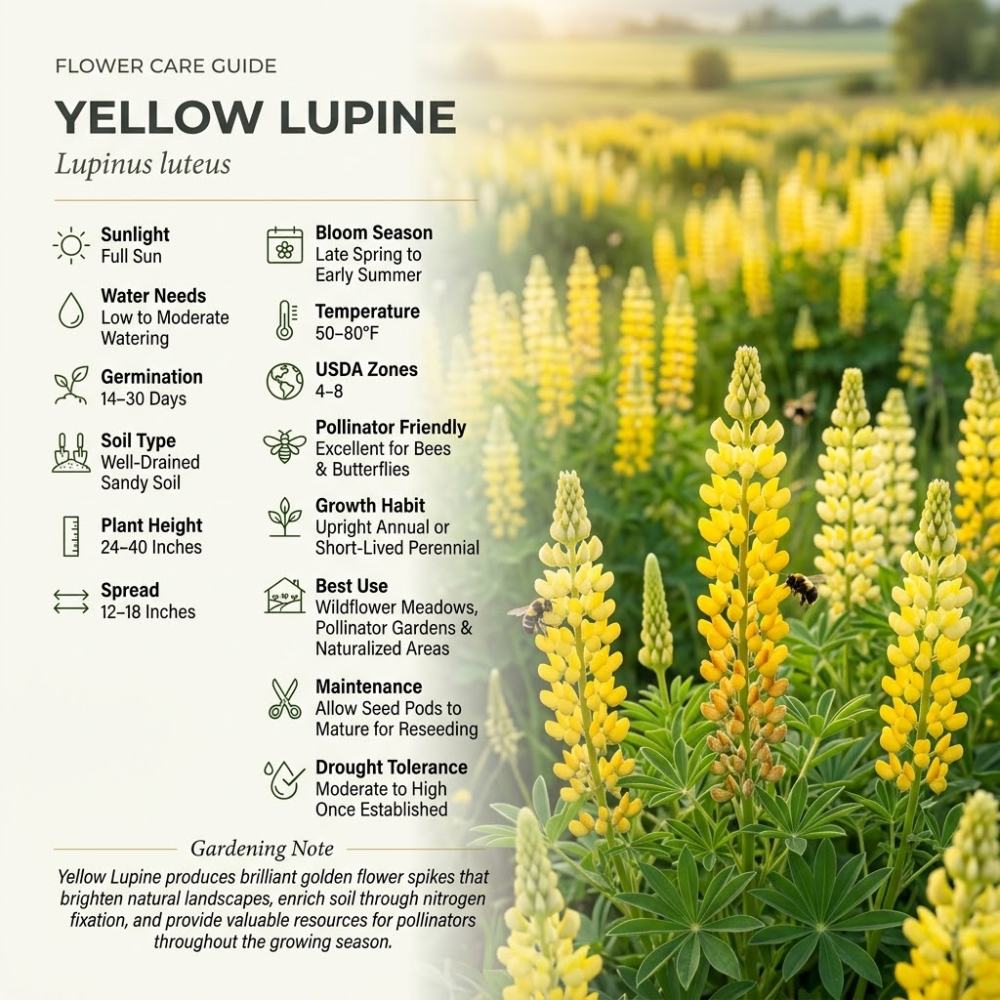 150 Pcs Yellow Lupine Seeds Perennial, Non-GMO Heirloom Flowers for Patios, Vigorous Growth, Low Maintenance Meadow Displays