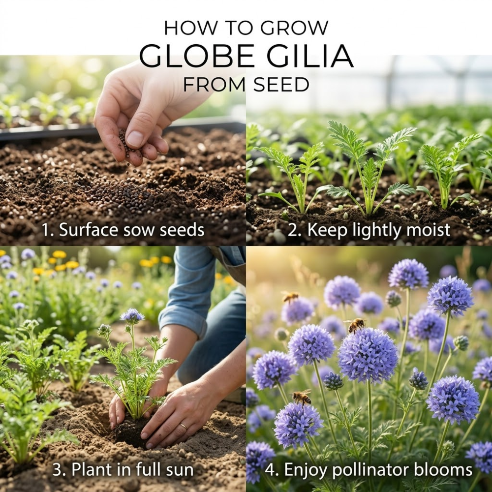 300 Pcs Globe Gilia Seeds, Non-GMO Heirloom Wildflower, Cultivate Robust Lacy Foliage, Easy to Care Outdoor Yard Decor