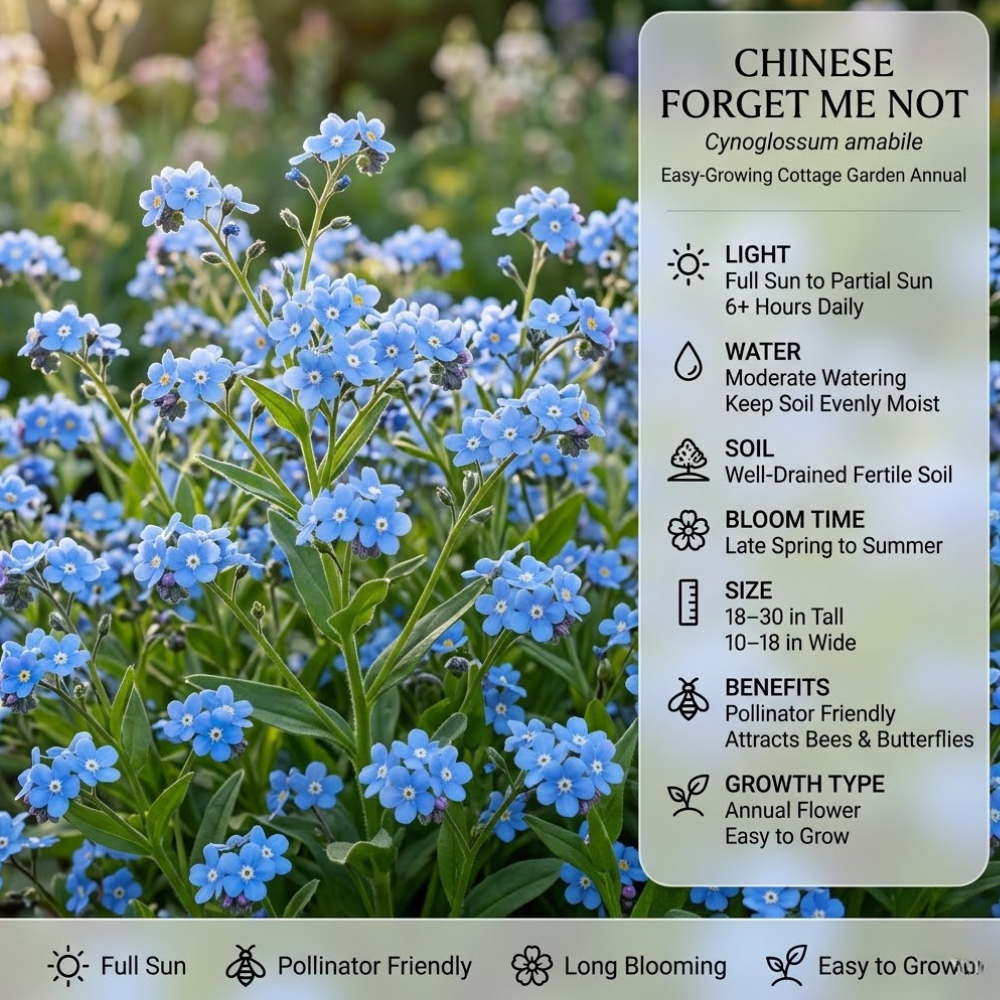 450 Pcs Heirloom Chinese Forget Me Not Seeds for Planting, Robust Lush Foliage & Bright Blue Flowers, Easy to Care Outdoor Yard Decor
