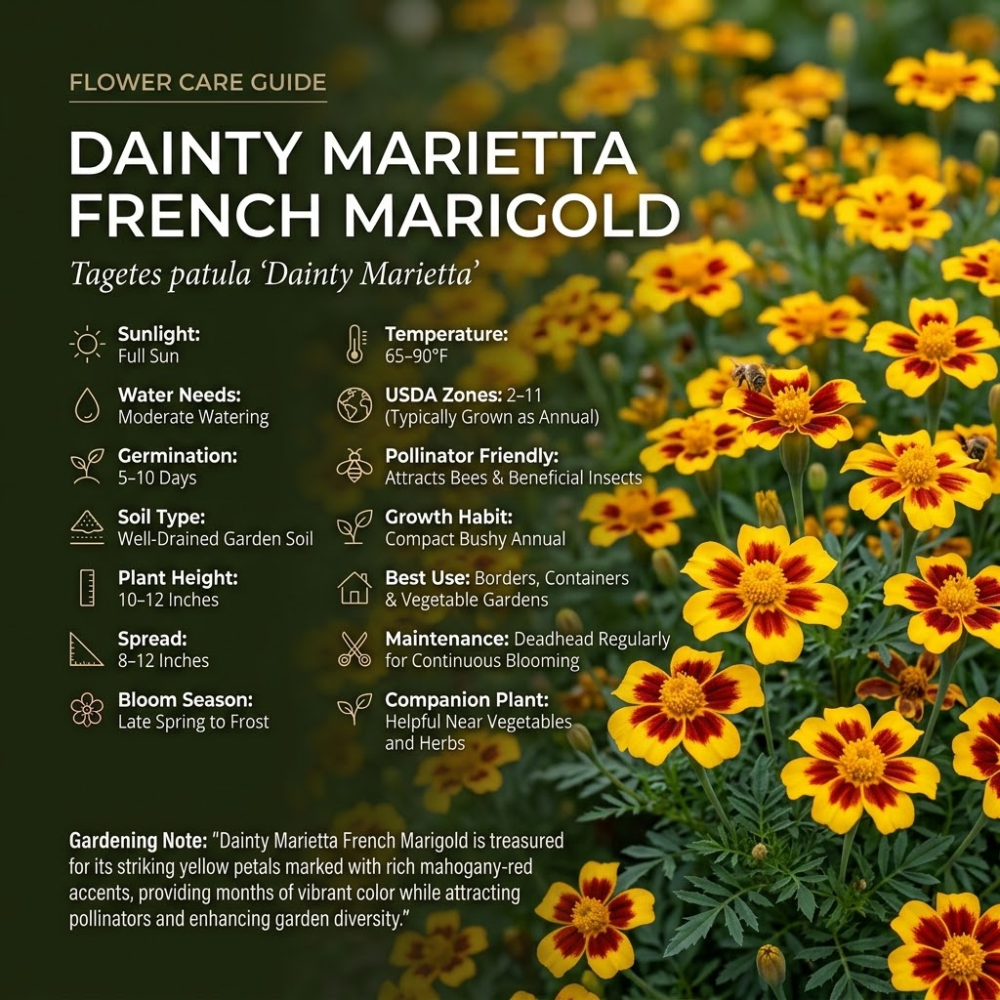 600 Pcs French Marigold Seeds, Non-GMO Heirloom Dainty Marietta Flowers for Patios, Vigorous Growth, Low Maintenance Border Displays