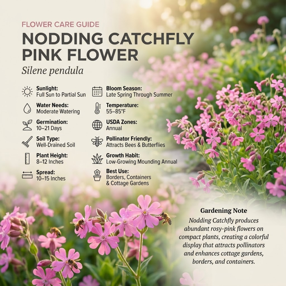 900 Pcs Nodding Catchfly Seeds, Vigorous, Cold-Hardy Plants, Grow Robust Pink Blooms for Rock Gardens