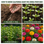 100 Zinnia Seeds, Heirloom California Giant Mix for Planting, Robust Low Maintenance Tall Flowers for Sunlit Yard Borders