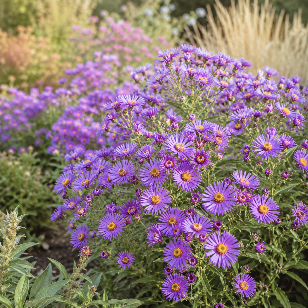 900 Pcs Aster Seeds Perennial for Planting, Non-GMO New England Aster Flowers, Lush Foliage & Bright Purple Flowers, Easy to Care Outdoor Yard Decor