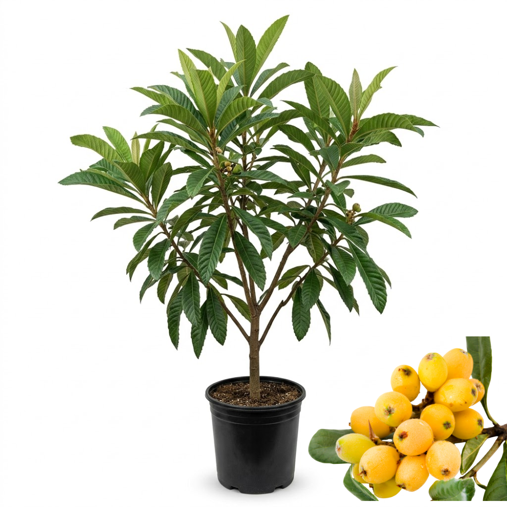 (No Ship to CA,HI,AK) Loquat Tree, 3 Gallon Pot, Live Fruit-Bearing Evergreen for Edible Landscaping, Resilient Shade Plant for Sweet Yellow Plums, Sturdy Growth for Broad Canopy & Patios