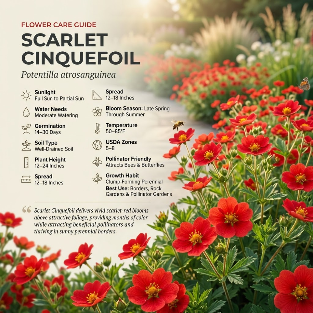600 Pcs Scarlet Cinquefoil Seeds, Vigorous, Cold-Hardy Perennial Plants, Grow Robust Red Blooms for Ground Cover, Patios & Outdoor Landscapes