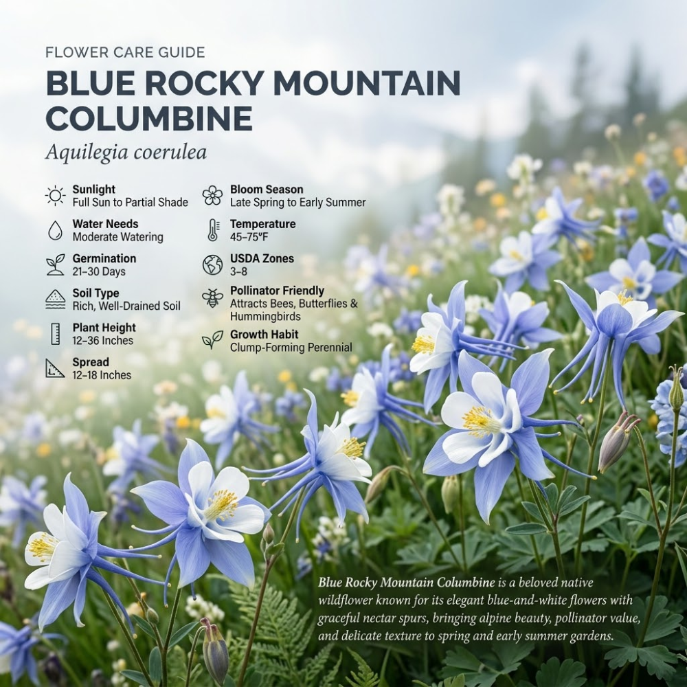 300 Pcs Rocky Mountain Columbine Seeds for Outdoors, Non-GMO Heirloom Flowers for Patios, Easy to Care Outdoor Yard Décor