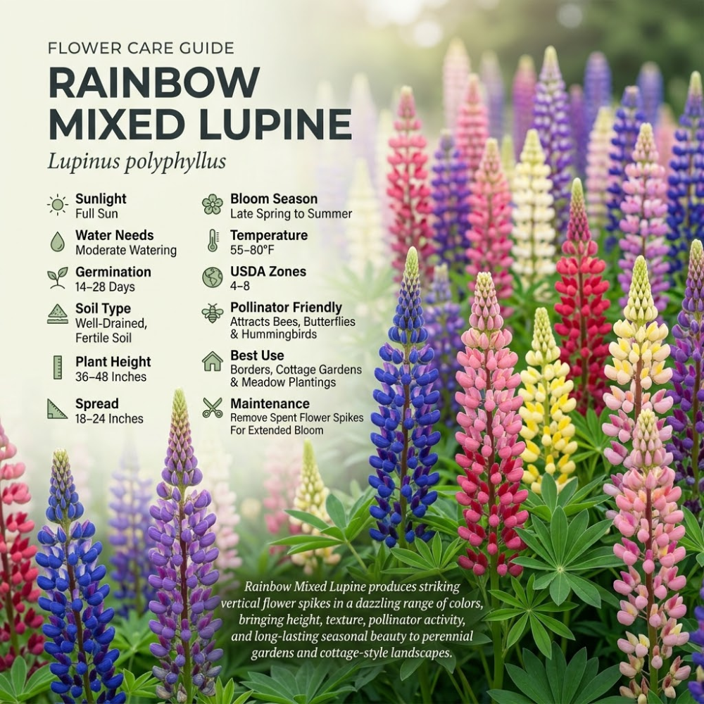 150 Pcs Lupine Seeds for Planting Outdoors, Rainbow Mix Heirloom, Vigorous Tall Flowers Yielding Striking Blooms for Backyards, Easy to Care Decor