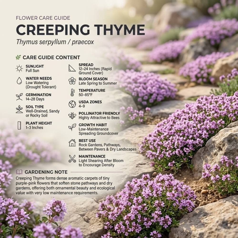 750 Pcs Creeping Thyme Seeds, Non-GMO Heirloom Ground Cover for Patios, Easy to Care Outdoor Yard Pathway Décor, Low Maintenance Perennial