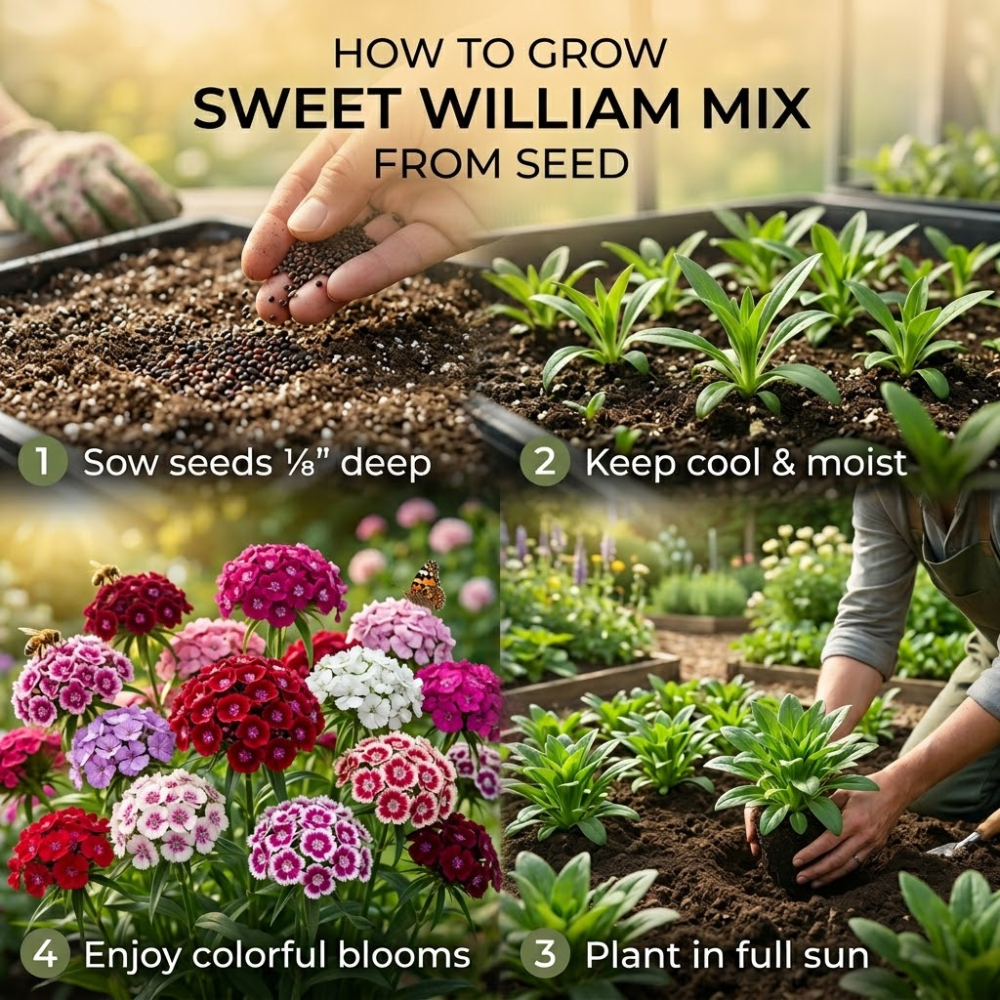 750 Pcs Sweet William Flower Seeds, Heirloom Dianthus Barbatus Mix for Planting, Fast-Growing Plants for Bright Sunlit Gardens