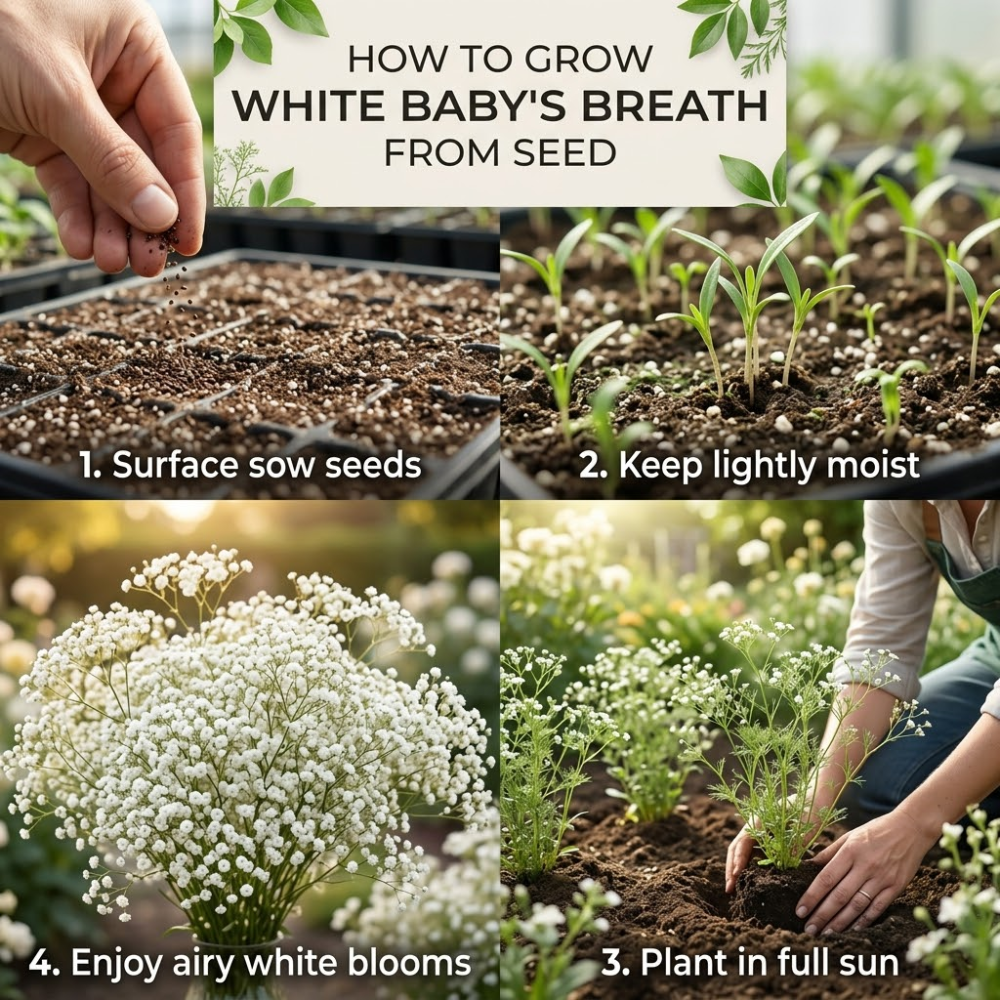 1500 Pcs Baby's Breath Seeds for Planting Outdoors, Non-GMO Heirloom Flowers, Low Maintenance Cloud Blooms for Yard Borders