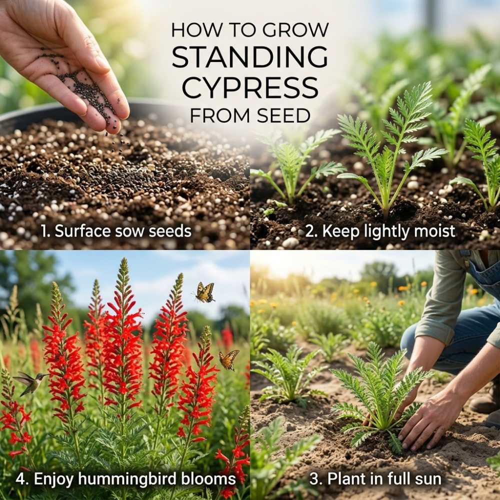400 Pcs Standing Cypress Seeds, Heirloom Fiery Red Floral Spikes for Planting, Robust Fast-Growing Plants for Bright Sunlit Gardens